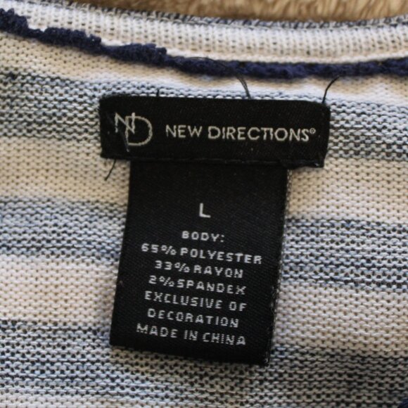 New Direction Navy/White Striped Top 3/4 Sleeves Sz Large - Picture 8 of 9